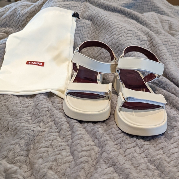 🆕 SOLD Staud Women's White Liz Leather Platform Sandals Size 37 Off White - Picture 3 of 9